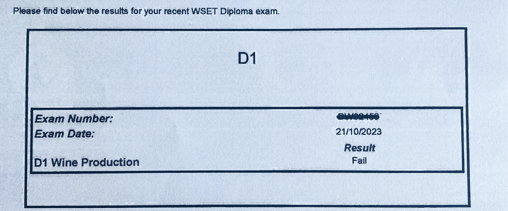 I failed my WSET Diploma unit D1